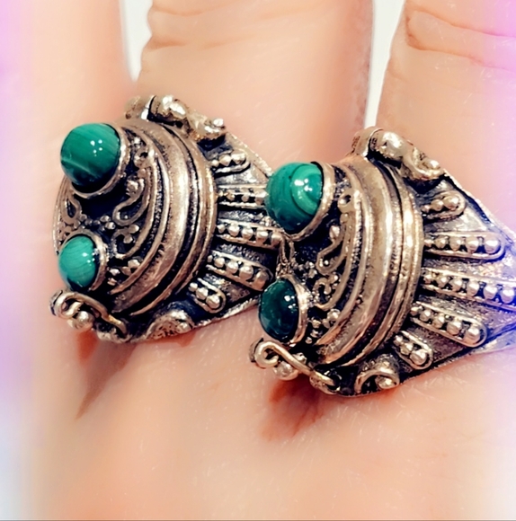 Malachite Poison Ring Solid Sterling Silver Gemstone Ring